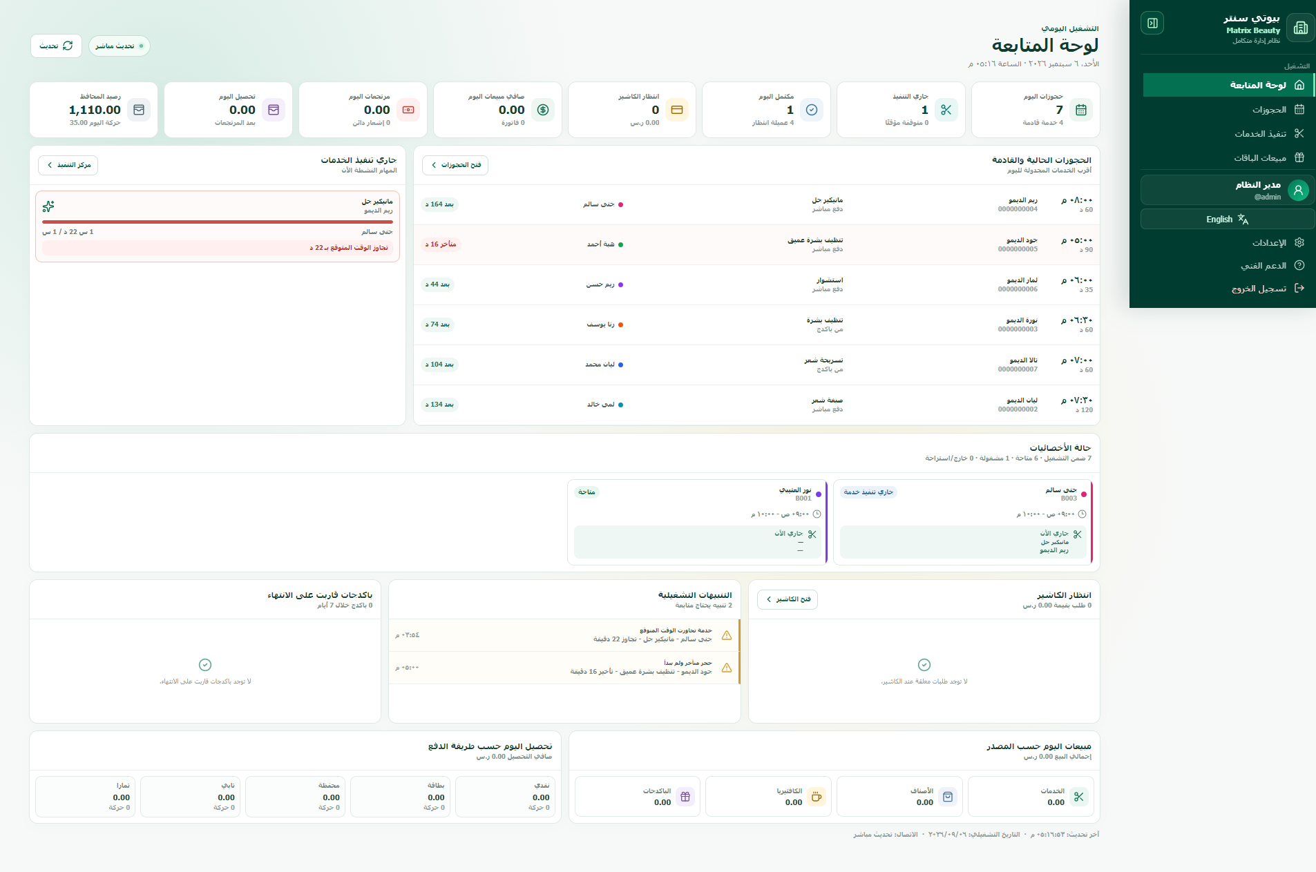 لوحة المتابعة في Matrix Beauty Center